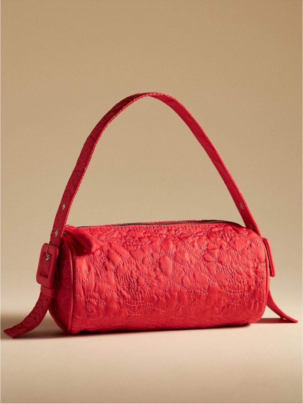 Red Quilted Cylinder Mini Shoulder Bag - Women